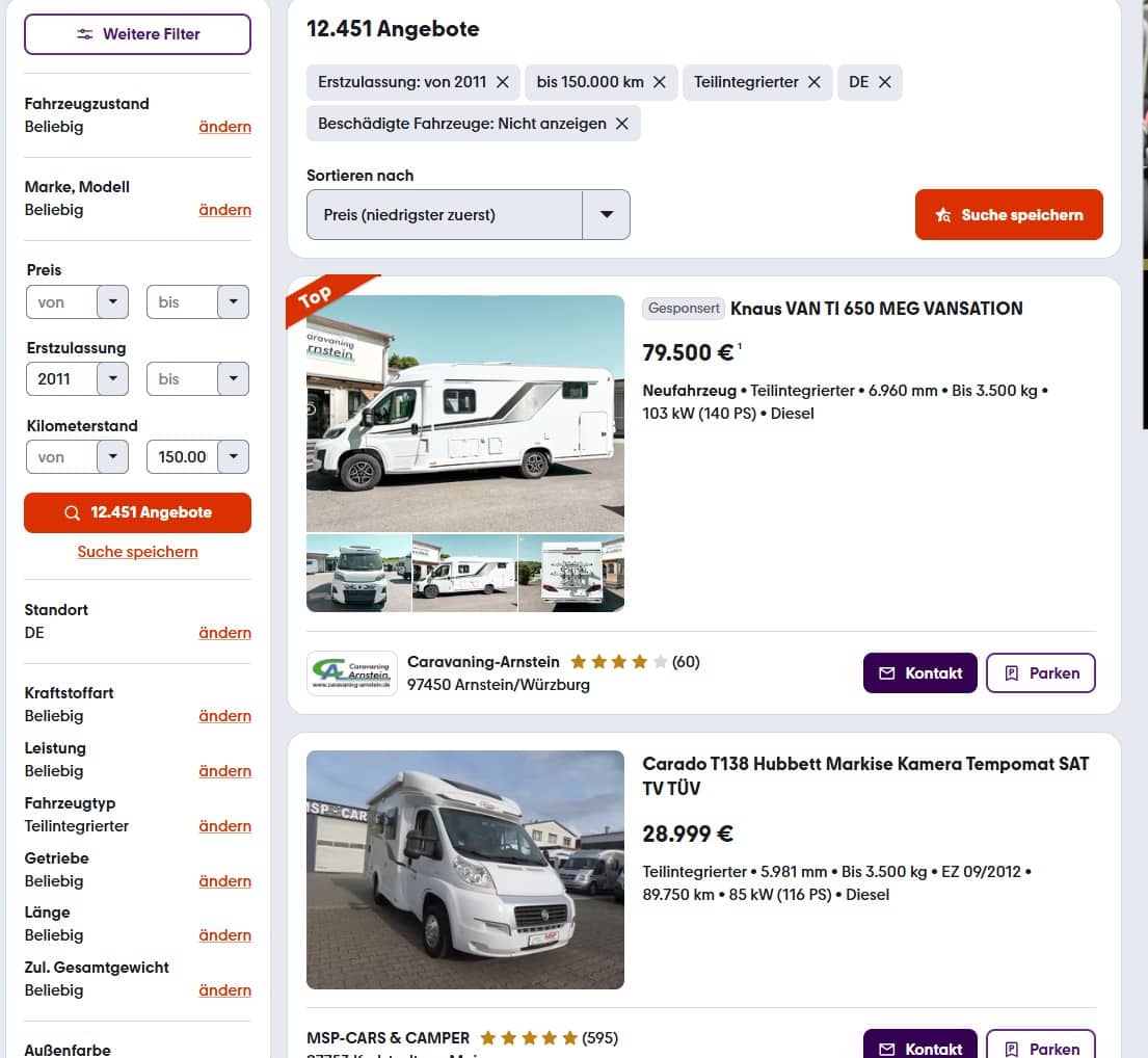 Wohnmobile Wert berechnen