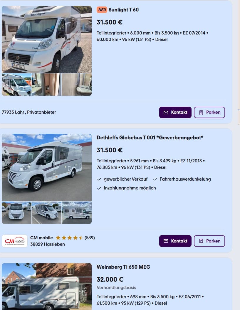 Preise Wohnmobile